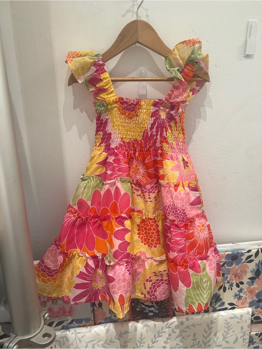 Girls Bright Floral Sundress with Ruffle Straps - Pink & Yellow